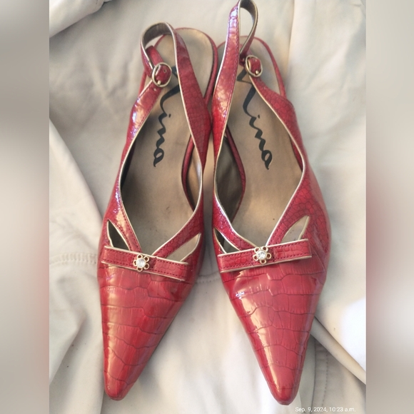 NINA Candy Red Slingback Heels - Picture 1 of 8